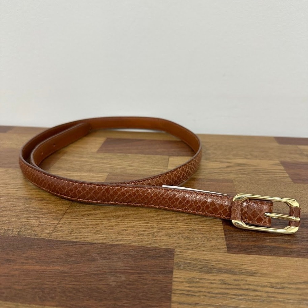 J.McLaughlin Womens Belt Size M Alex Snake Embossed Leather Cognac Brown NEW - Picture 1 of 8